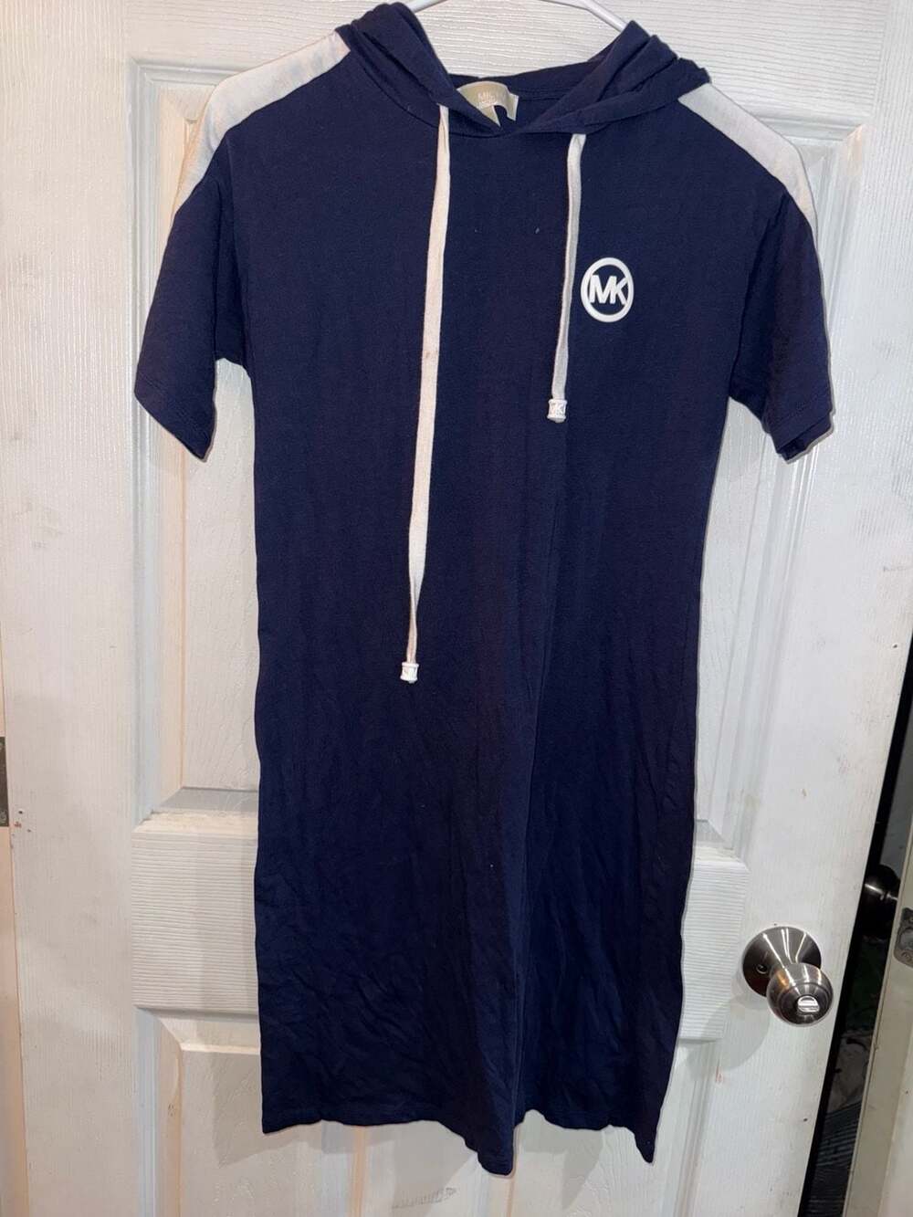 Michael Michael Kors Hoodie Dress Size XS Navy White Logo Short Sleeve